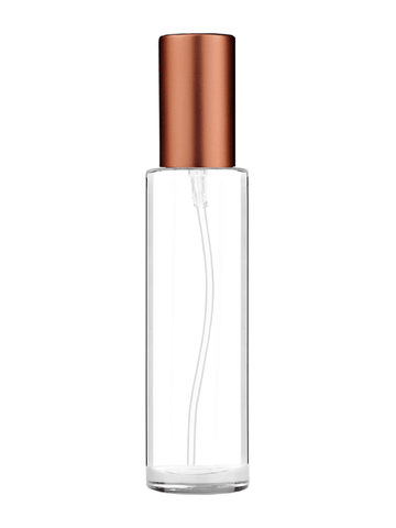 Cylinder design 50 ml, 1.7oz  clear glass bottle  with matte copper lotion pump.