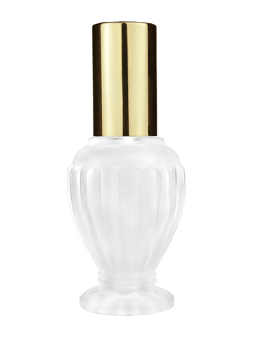 Diva design 30 ml, 1oz frosted glass bottle with shiny gold lotion pump.
