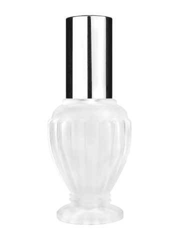 Diva design 30 ml, 1oz frosted glass bottle with shiny silver lotion pump.