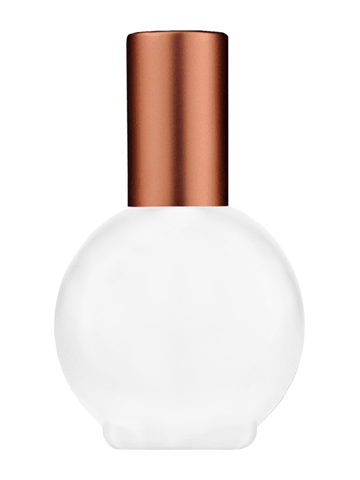 Round design 78 ml, 2.65oz frosted glass bottle with matte copper lotion pump.