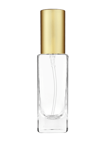 Slim design 30 ml, 1oz  clear glass bottle  with matte gold lotion pump.