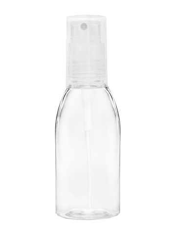 Plastic Bottle with Clear Spray Top and Clear Cap. Capacity: 1oz (28ml).