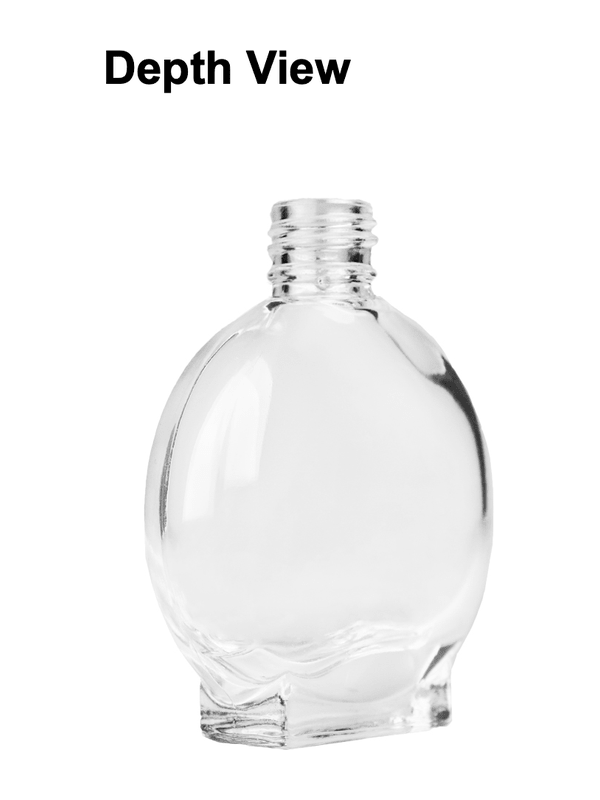 Circle design 15ml, 1/2oz Clear glass bottle with short black cap.