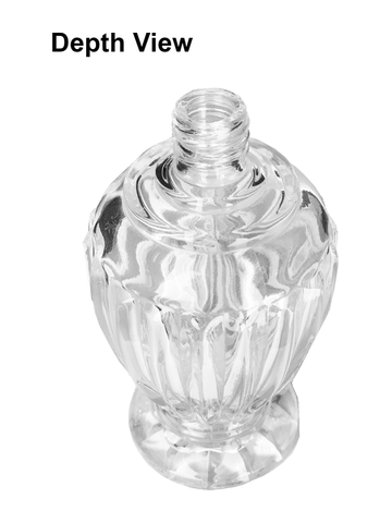 Diva design 100 ml, 3 1/2oz clear glass bottle with reducer and light brown faux leather cap.