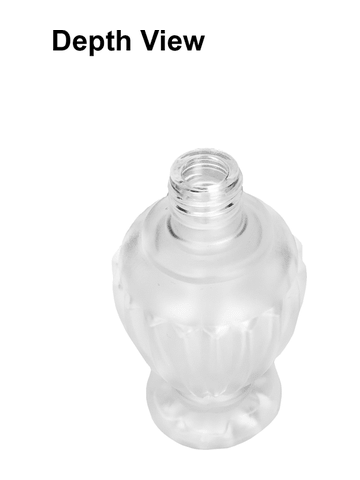Diva design 30 ml, 1oz frosted glass bottle with reducer and shiny gold cap.