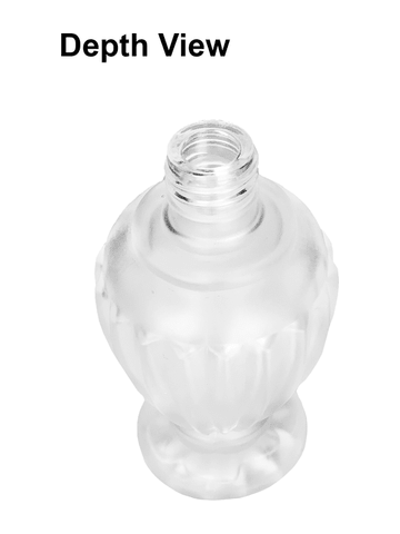 Diva design 46 ml, 1.64oz frosted glass bottle with reducer and black faux leather cap.