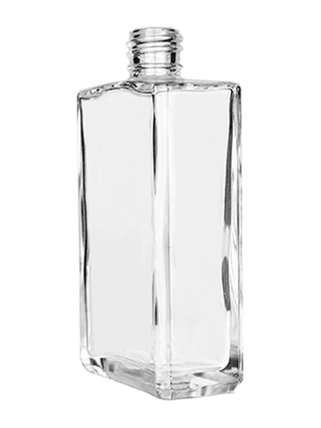 Elegant design 100 ml, 3 1/2oz  clear glass bottle  with reducer and black faux leather cap.