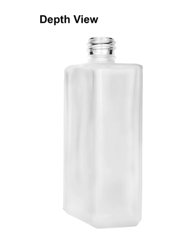 Elegant design 100 ml, 3 1/2oz frosted glass bottle with reducer and black faux leather cap.