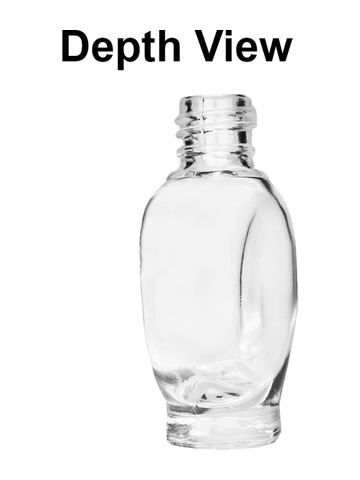 Queen design 10ml, 1/3oz Clear glass bottle with short black cap.