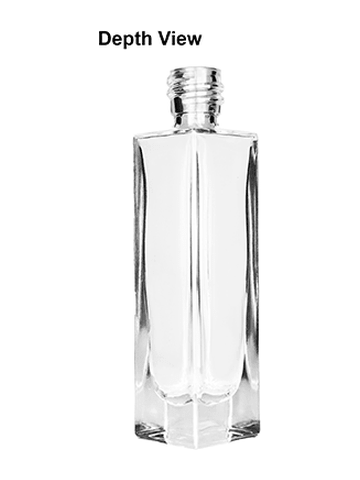 Sleek design 50 ml, 1.7oz  clear glass bottle  with reducer and light brown faux leather cap.