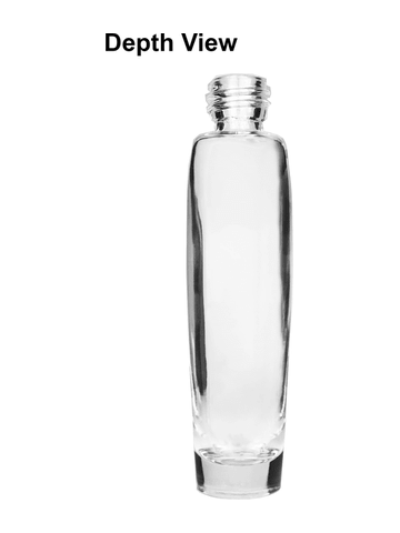 Grace design 55 ml, 1.85oz  clear glass bottle  with with a matte silver collar treatment pump and clear overcap.