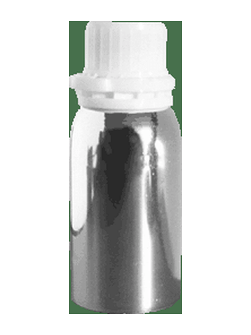 Cylinder shaped, aluminum 150 ml bottle with white plug and tear off cap.