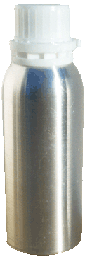 Cylinder shaped, aluminum 250 ml bottle with white plug and tear off cap.