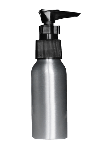 Cylinder shaped, brushed aluminum 65 ml bottle with lotion black.
