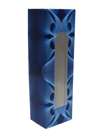 Blue spiral design folding carton box with window. Size 1\deep x 1.5