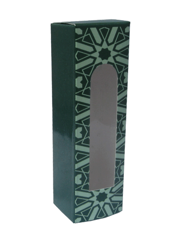 Green Printed design folding carton box with window. Size 1\deep x 1.5