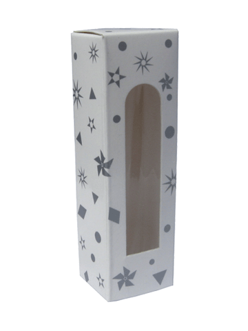 White Sparkle design folding carton box with window. Size 1\deep x 1.5