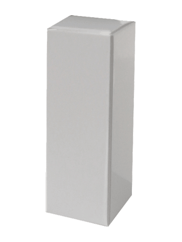 White Gloss 1.4 x 1.4 x 4.5 inches tall box.