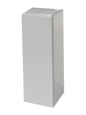 White folding 1.6 x 1.6 x 4.6 inches tall box.