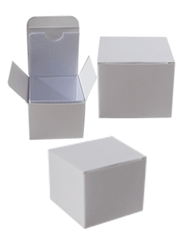 White folding 1.3 x 1.0 x 3.5 inches tall box.
