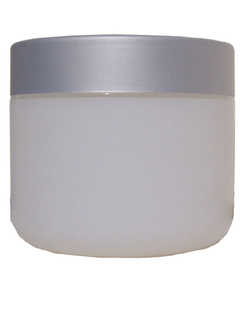 Plastic, frosted cream jar with silver cap, capacity 63 ml