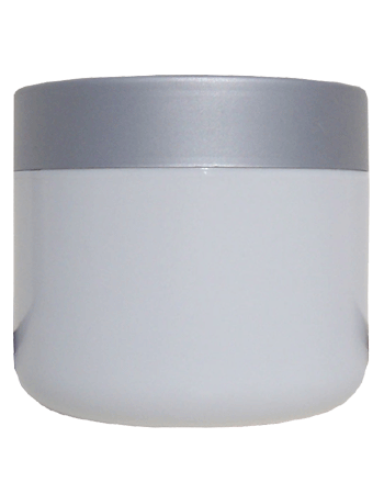 White plastic cream jar with silver cap, capacity 63 ml