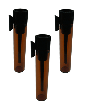 Vial style 1 ml amber glass bottle with black applicator.