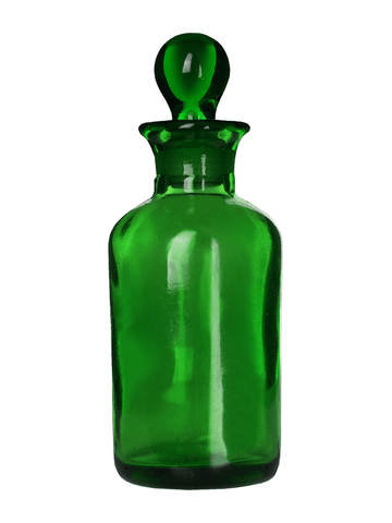 Apothecary style 30ml green glass bottle with green glass stopper.