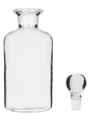 Apothecary style 60ml clear glass bottle with glass stopper.