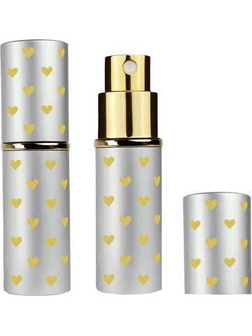 Silver atomizer design 10 ml bottle with heart patterns.