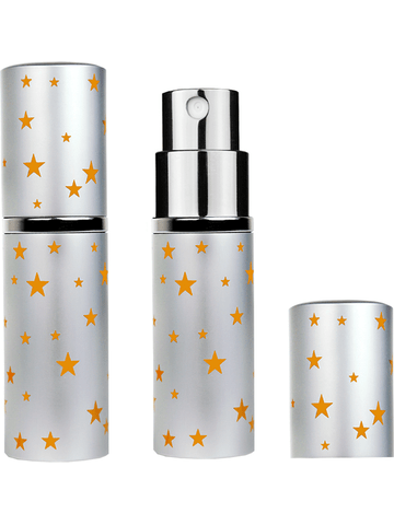 Silver atomizer design 10 ml bottle with star patterns.