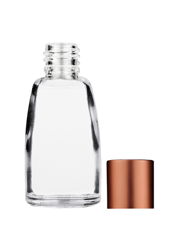 Empty Clear glass bottle with short matte copper cap capacity: 12ml, 1/2oz. For use with perfume or fragrance oil, essential oils, aromatic oils and aromatherapy.