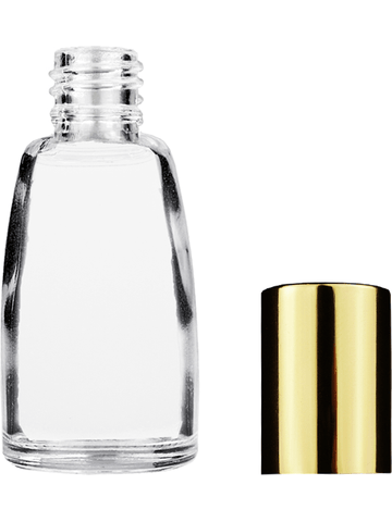 Bell design 12ml, 1/2oz Clear glass bottle with shiny gold cap.