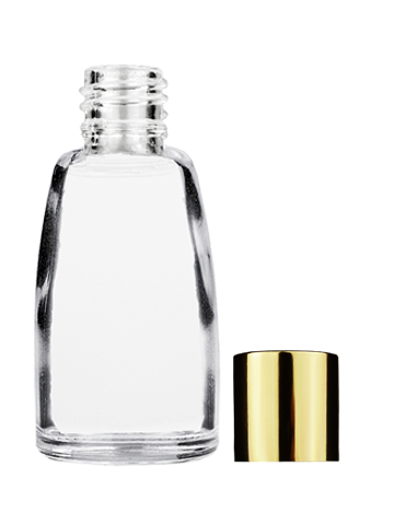 Empty Clear glass bottle with short shiny gold cap capacity: 12ml, 1/2oz. For use with perfume or fragrance oil, essential oils, aromatic oils and aromatherapy.