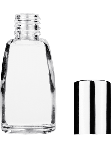 Bell design 12ml, 1/2oz Clear glass bottle with shiny silver cap.
