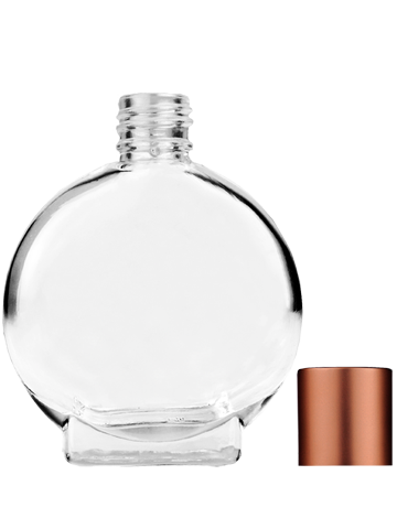 Empty Clear glass bottle with short matte copper cap capacity: 15ml, 1/2oz. For use with perfume or fragrance oil, essential oils, aromatic oils and aromatherapy.