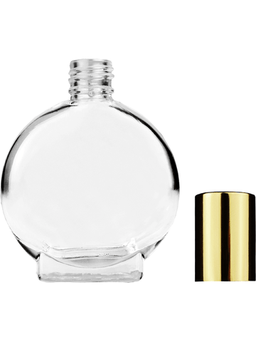 Circle design 15ml, 1/2oz Clear glass bottle with shiny gold cap.