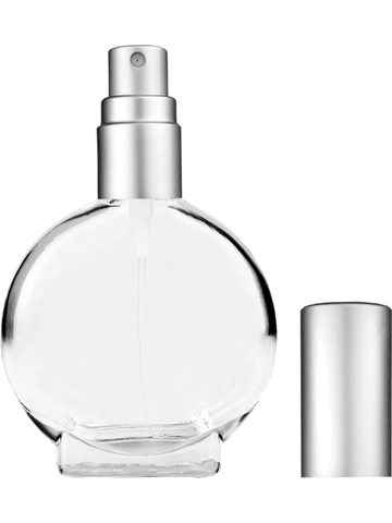 Circle design 15ml, 1/2oz Clear glass bottle with matte silver spray.