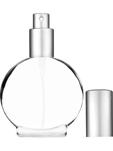 Circle design 50 ml, 1.7oz  clear glass bottle  with matte silver spray pump.
