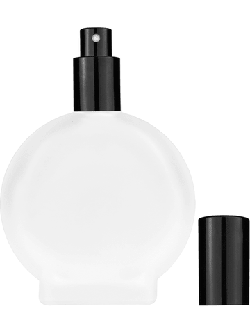 Circle design 100 ml, 3 1/2oz frosted glass bottle with shiny black spray pump.