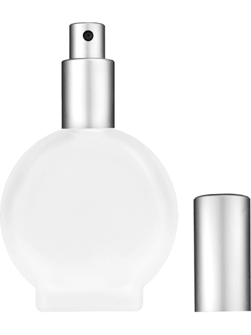 Circle design 30 ml,Frosted glass bottle with sprayer and matte silver cap.