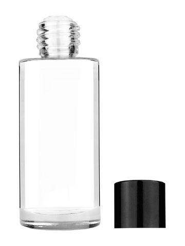 Cylinder design 25 ml 1oz  clear glass bottle  with reducer and black shiny cap.