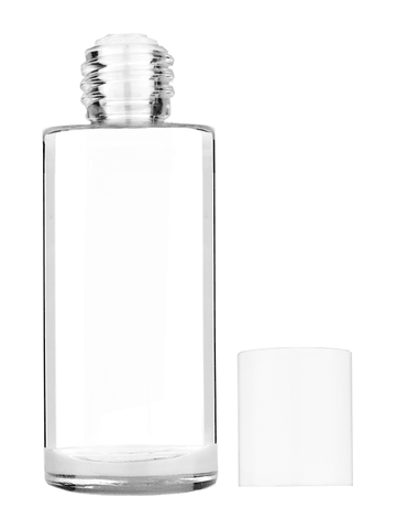 Cylinder design 25 ml 1oz  clear glass bottle  with reducer and white cap.
