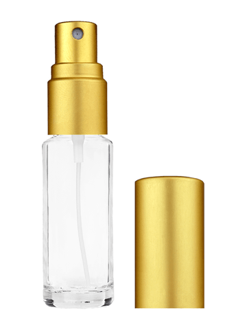 Cylinder design 5ml, 1/6oz Clear glass bottle with matte gold spray.