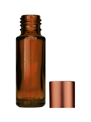 Empty Amber glass bottle with short matte copper cap capacity: 5ml, 1/6oz. For use with perfume or fragrance oil, essential oils, aromatic oils and aromatherapy.