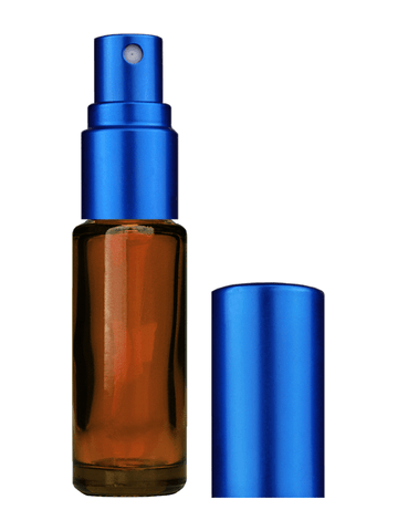 Cylinder design 5ml, 1/6oz Amber glass bottle with matte blue spray.