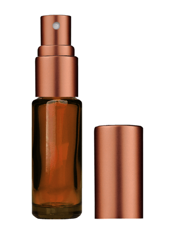 Cylinder design 5ml, 1/6oz Amber glass bottle with matte copper spray.