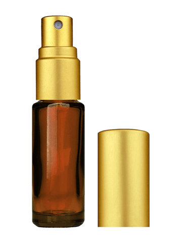 Cylinder design 5ml, 1/6oz Amber glass bottle with matte gold spray.