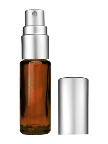 Cylinder design 5ml, 1/6oz Amber glass bottle with matte silver spray.