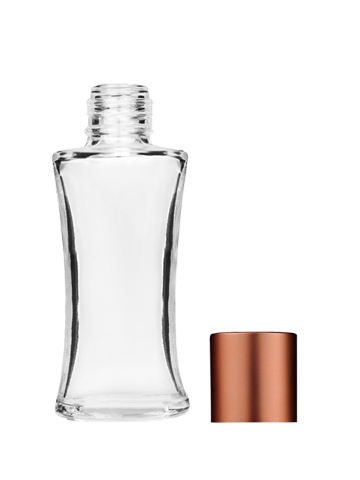 Empty Clear glass bottle with short matte copper cap capacity: 10ml, 1/3oz. For use with perfume or fragrance oil, essential oils, aromatic oils and aromatherapy.